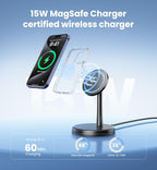 Magnetic Wireless Charger Stand – 15W Fast Charging for iPhone & AirPods