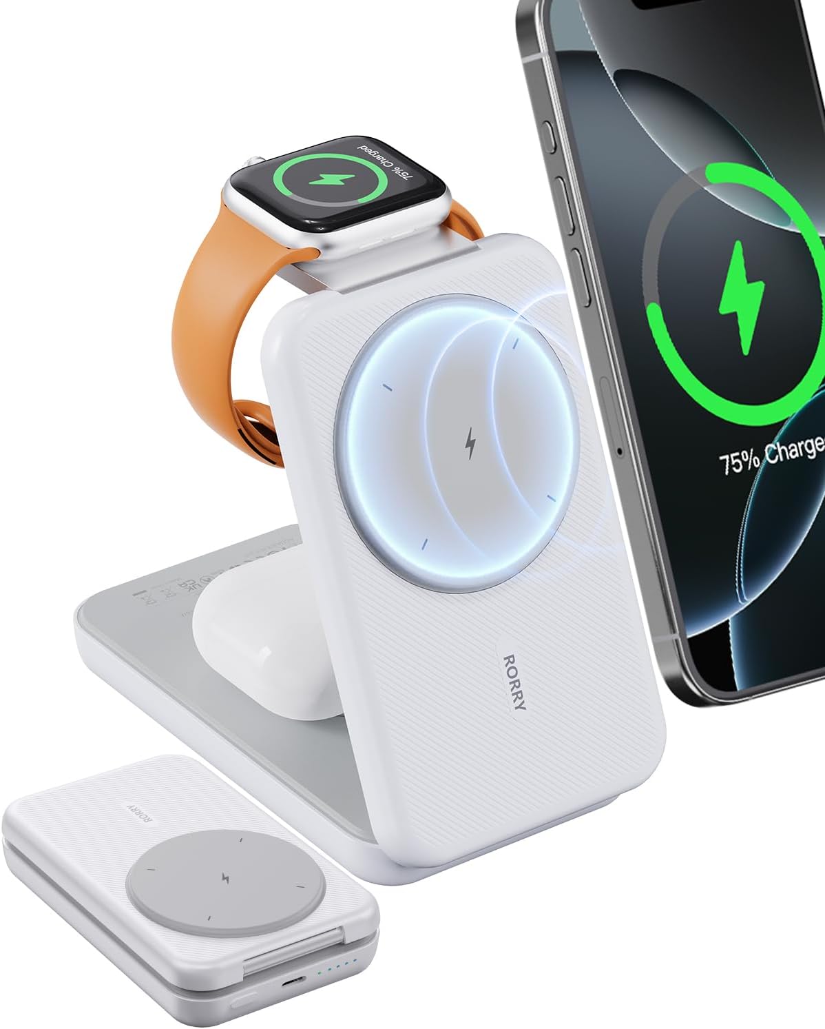 RORRY M3 10000mAh 3-in-1 MagSafe Wireless Power Bank – Fast Charging for iPhone, Apple Watch & AirPods