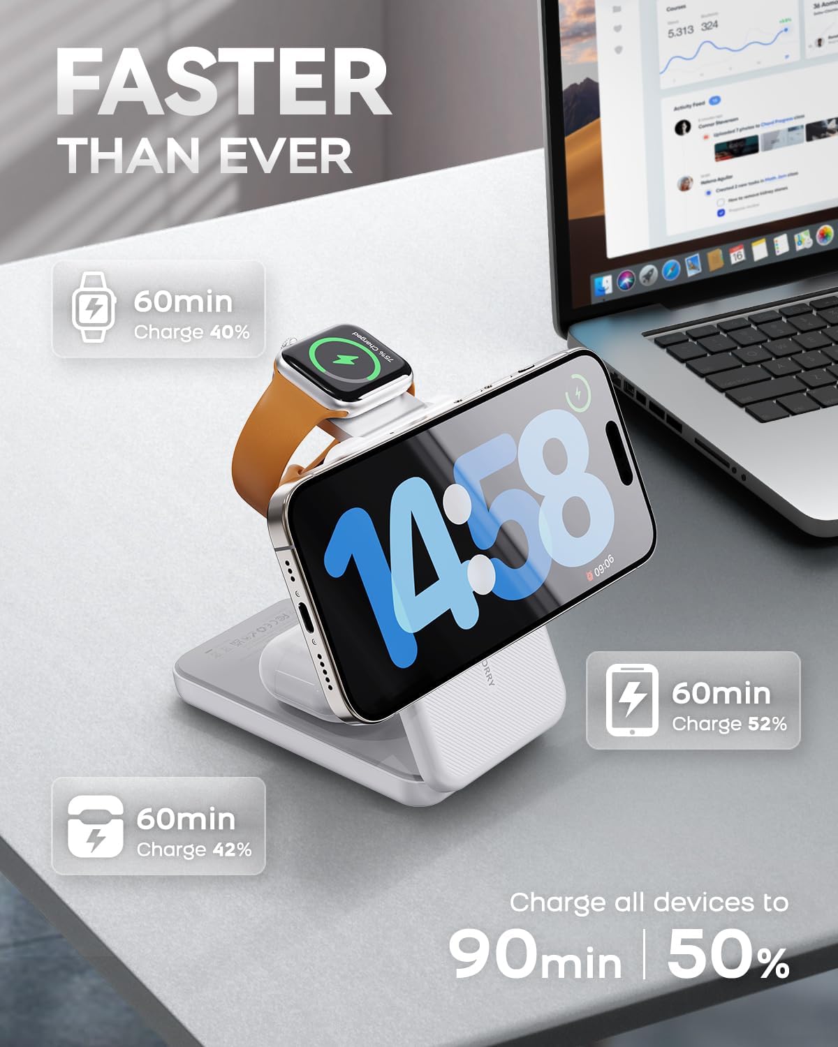 RORRY M3 10000mAh 3-in-1 MagSafe Wireless Power Bank – Fast Charging for iPhone, Apple Watch & AirPods