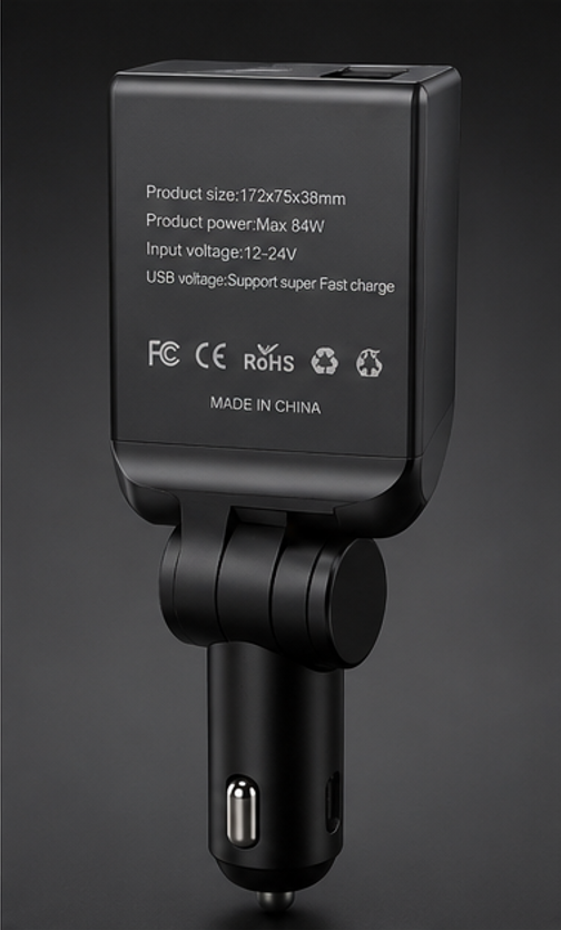 84W 3-in-1 Car Charger – iOS, Android & USB-C with LED Voltage Display