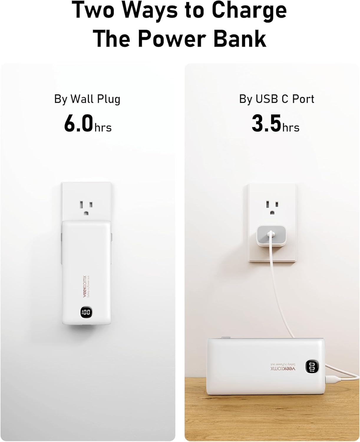VEEKTOMX 10000mAh Power Bank with Built-in Cables & Wall Plug – Slim Fast Charging Travel Battery Pack for iPhone & Android