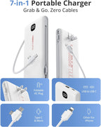 VEEKTOMX 10000mAh Power Bank with Built-in Cables & Wall Plug – Slim Fast Charging Travel Battery Pack for iPhone & Android