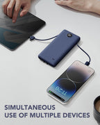 VRURC T01 10000mAh Slim Power Bank – Built-in Cable, AC Wall Plug, Digital Display, Auto Shut-Off