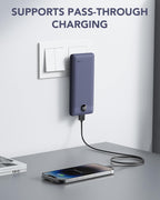 VRURC T01 10000mAh Slim Power Bank – Built-in Cable, AC Wall Plug, Digital Display, Auto Shut-Off