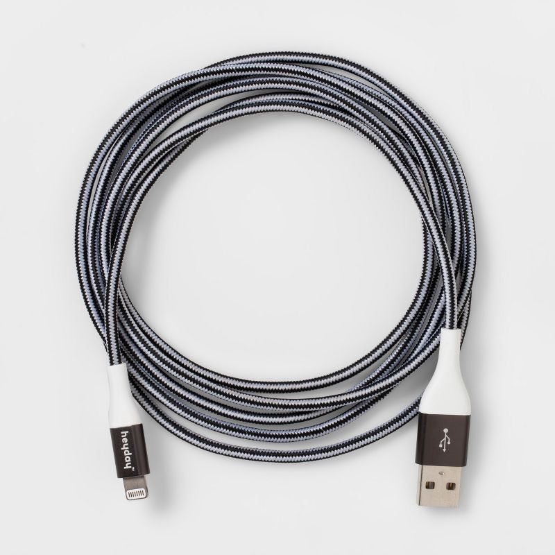6' Lightning to USB-A Braided Cable - heyday™ Black/White/Gunmetal